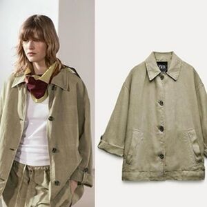 🌸Spring Zara linen Lyocel utility jacket M ptp 24” l 27”